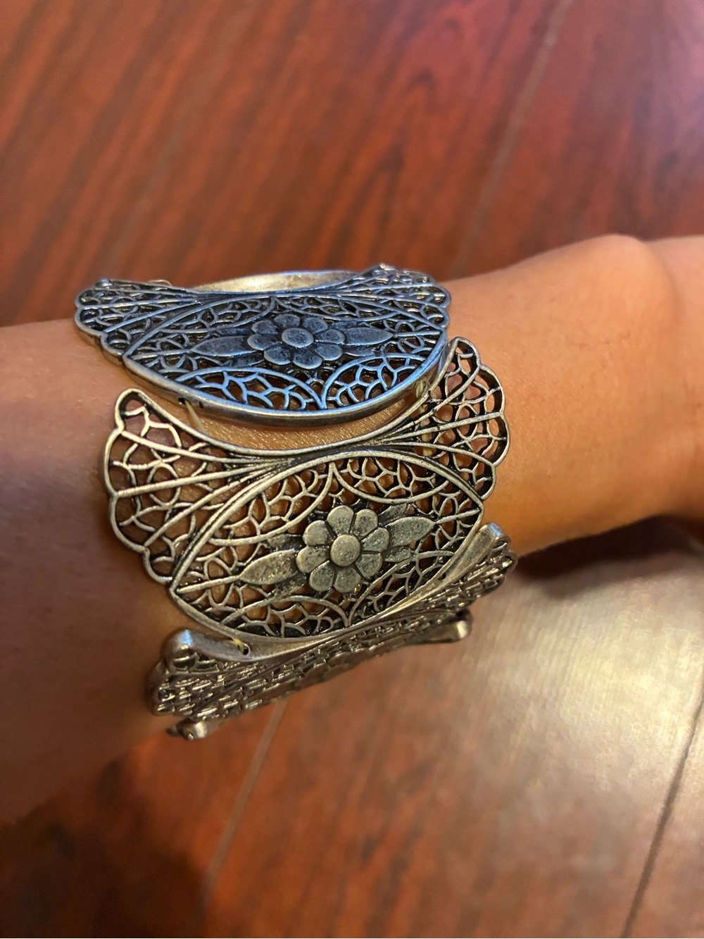 Silver Floral Filigree Cuff Bracelet - Women Jewelry